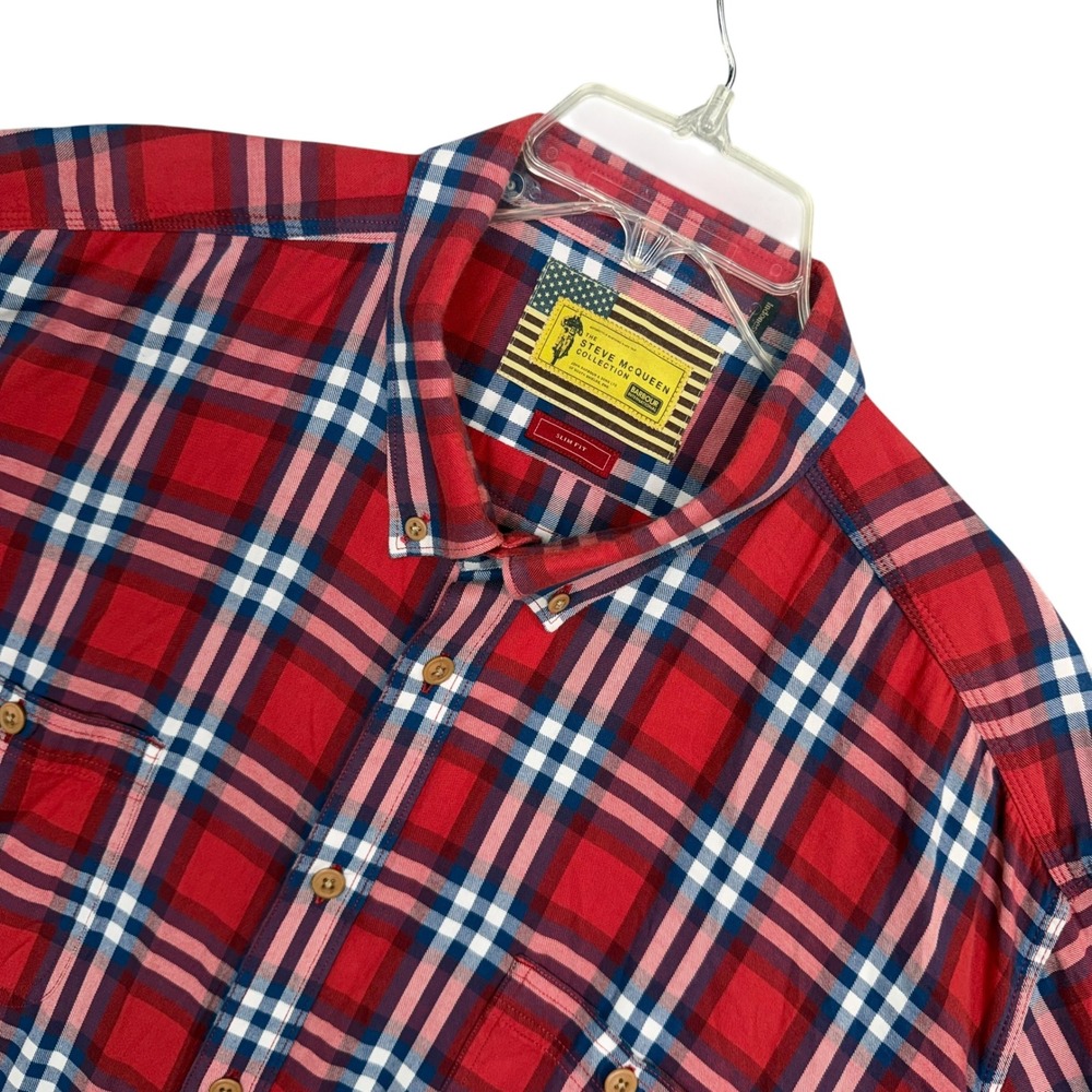 Barbour Steve McQueen Button Down Mens XXL Red Plaid Slim Fit Long Sleeve Shirt